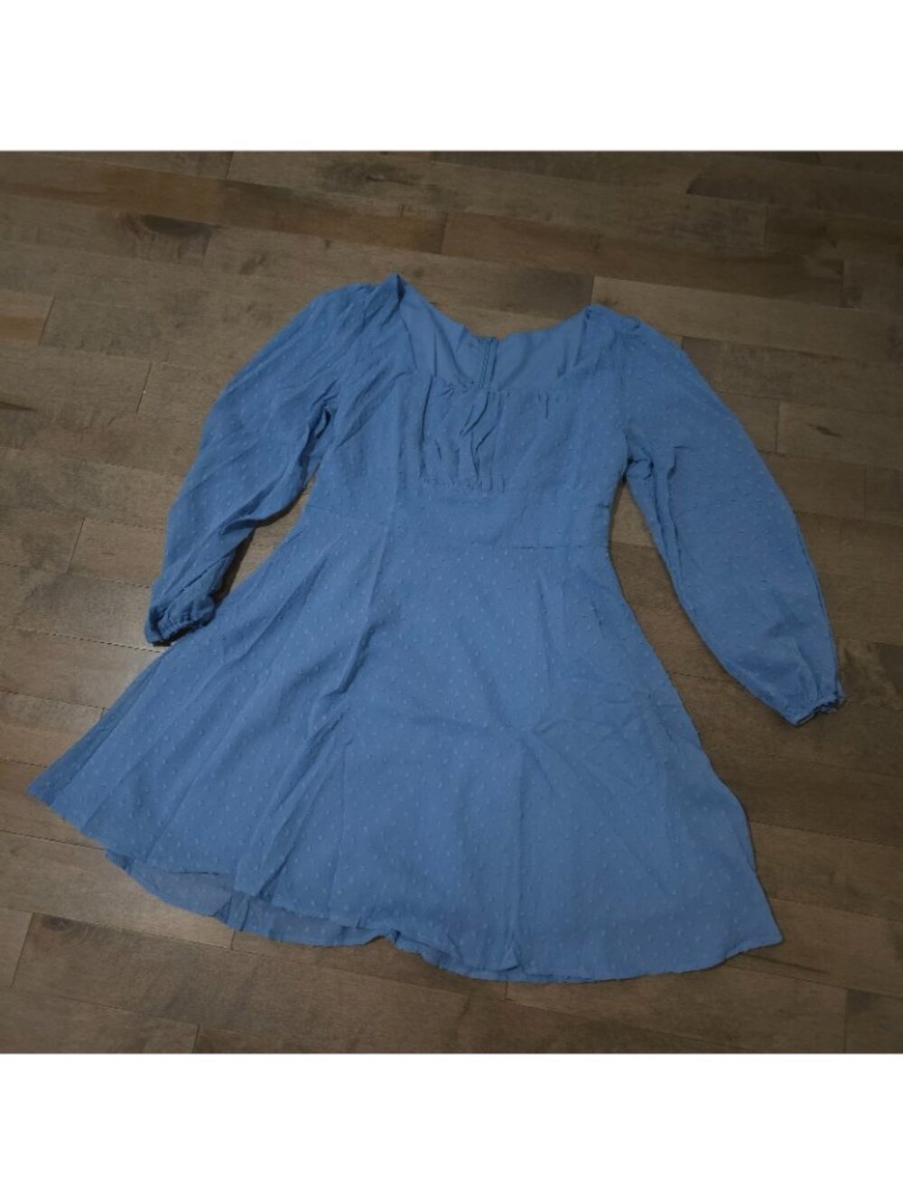 Lyaner Womens Dress Sz L Blue Long Sleeve Cinched Waist Flowy Knee Length - Picture 2 of 12
